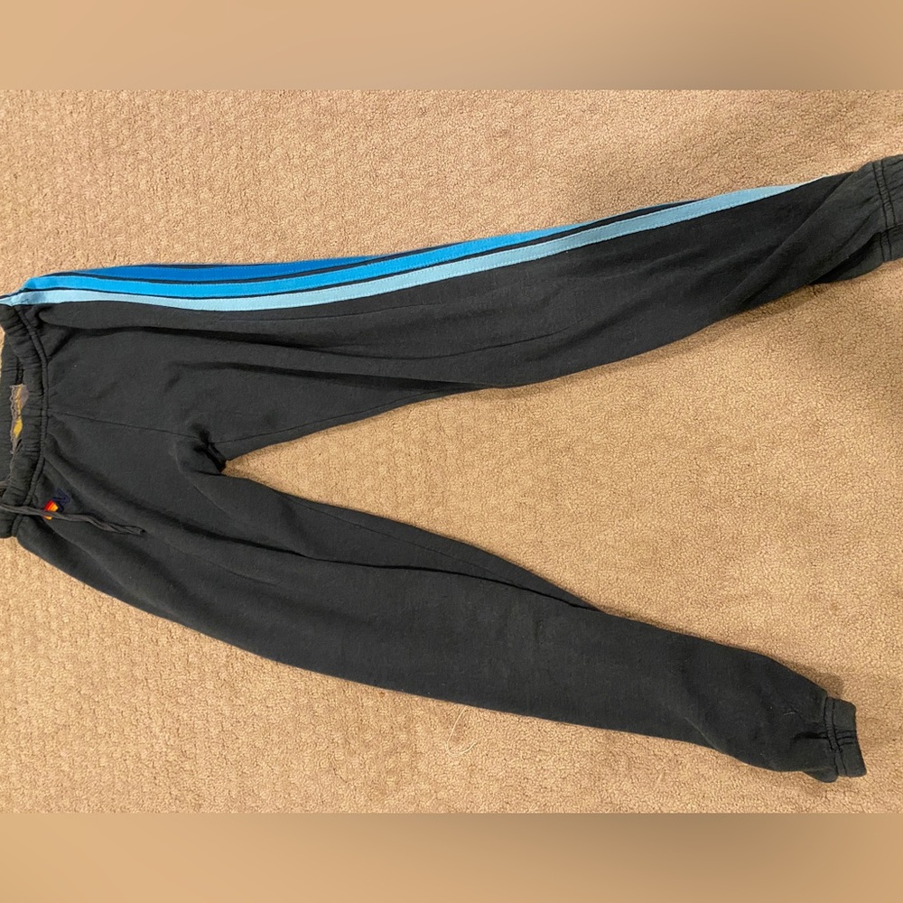 Aviator Nation Black Joggers with Blue Stripes